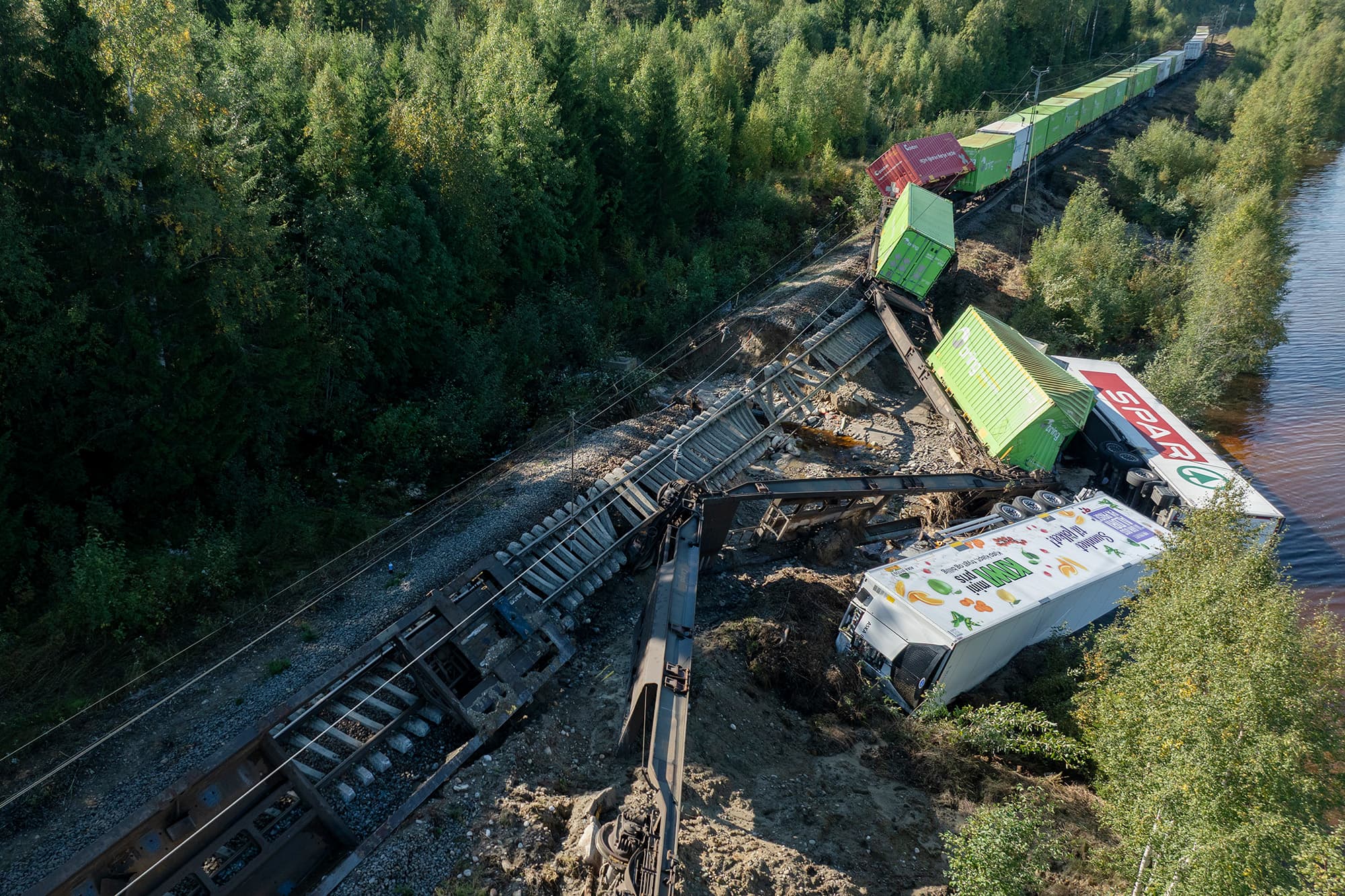 TT-bild, urspårat tåg.